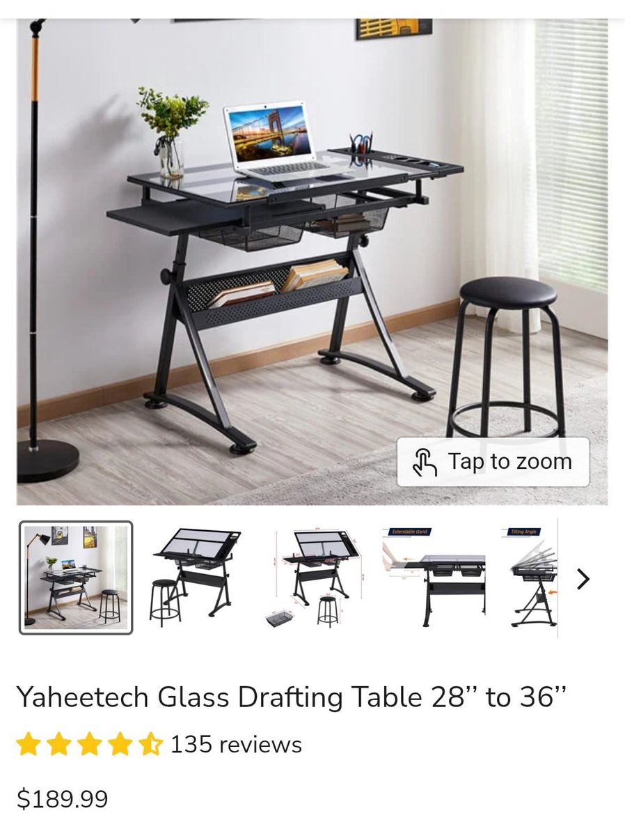NEW Yaheetech Glass Drafting Table