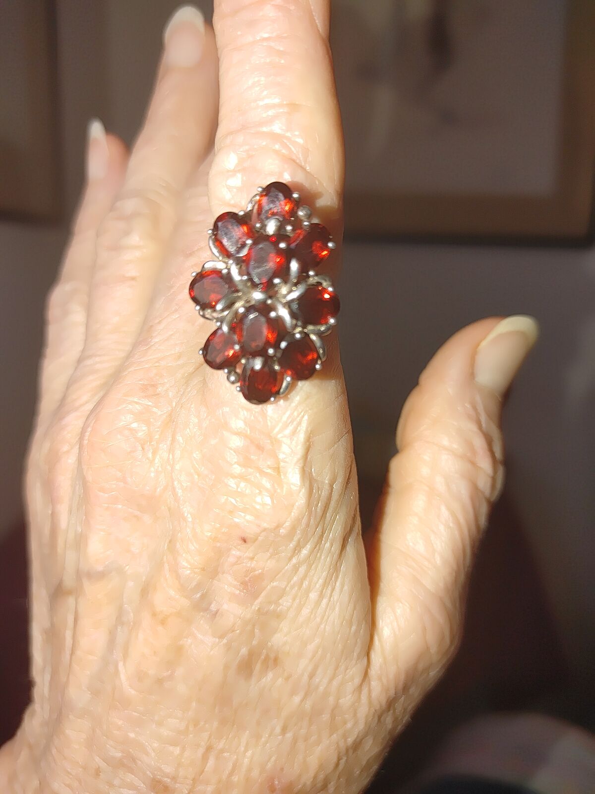 Vintage Sterling Garnet Cluster Ring - Size 7
