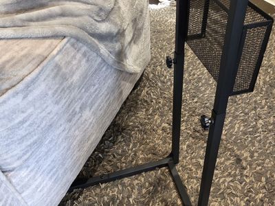 Adjustable C-Shaped Sofa Side Table w/ Tablet Slot & Storage Basket