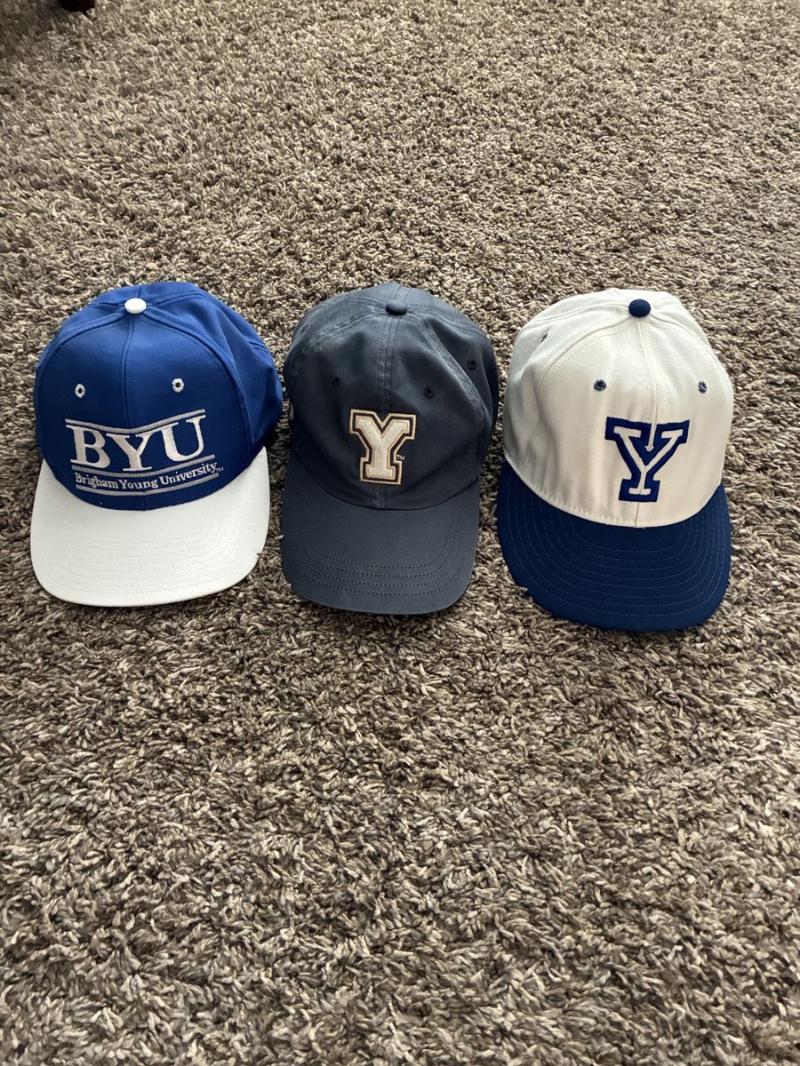 3 BYU hats royal blue and navy football baseball golf Brigham Young University Cougars