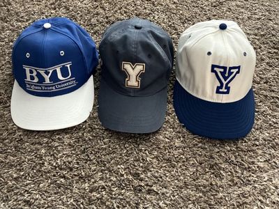 3 BYU hats royal blue and navy football baseball golf Brigham Young University Cougars