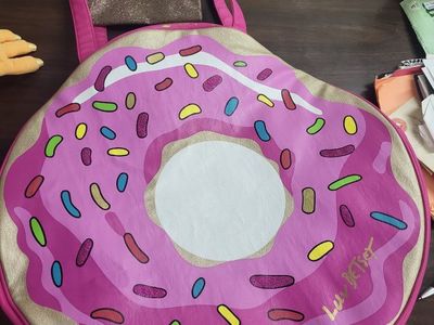 Luv Betsey Donut Tote Bag with Matching Pouch Pink Gold Glitter