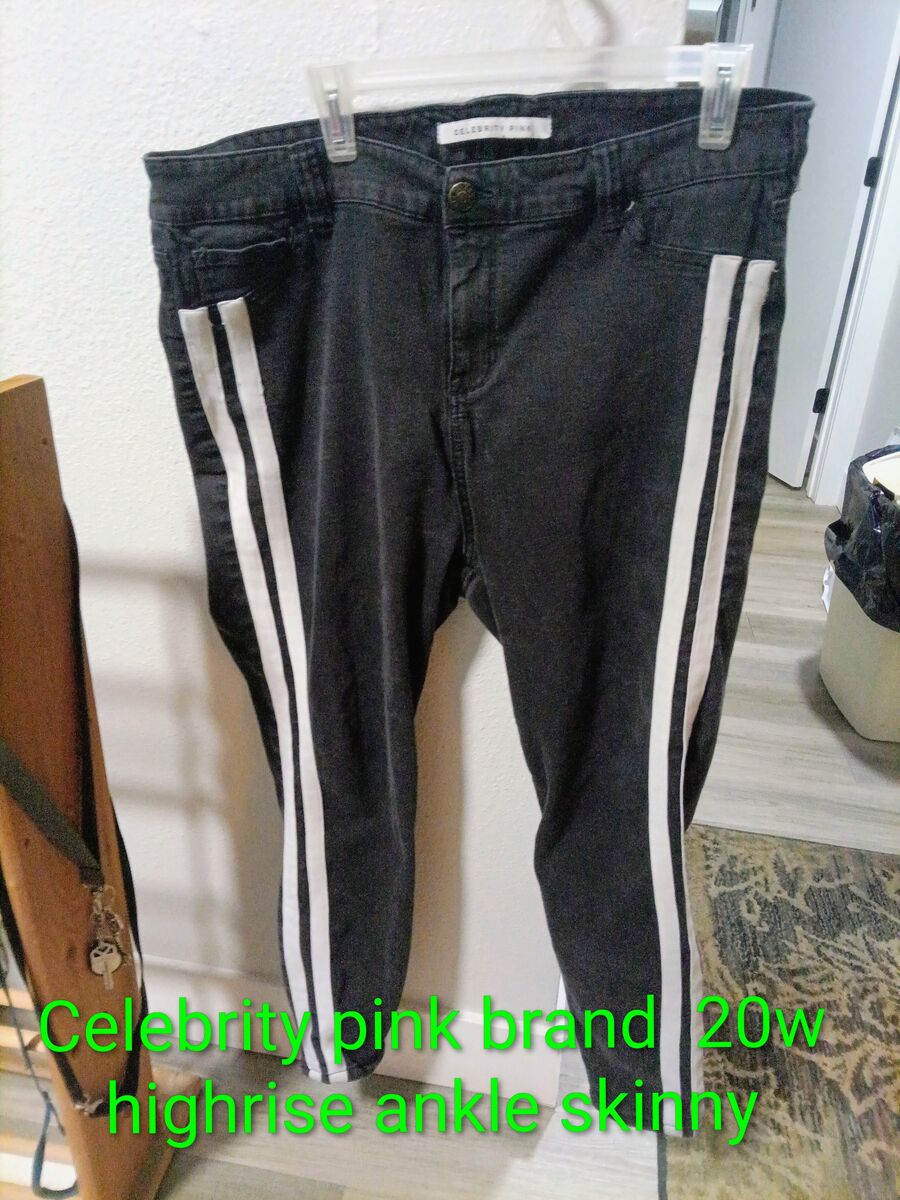 Black jeans with white racing stripes plus 20w