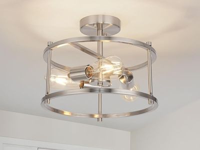 Semi Flush Mount 3-Light Modern Brushed Nickel Metal Cage Ceiling Lights