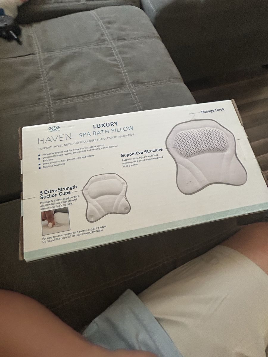 Haven Luxury Spa Bath Pillow - Head, Neck, Shoulder Support with Suction Cups, Machine Washable