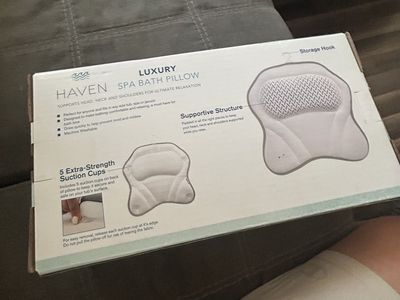 Haven Luxury Spa Bath Pillow - Head, Neck, Shoulder Support with Suction Cups, Machine Washable