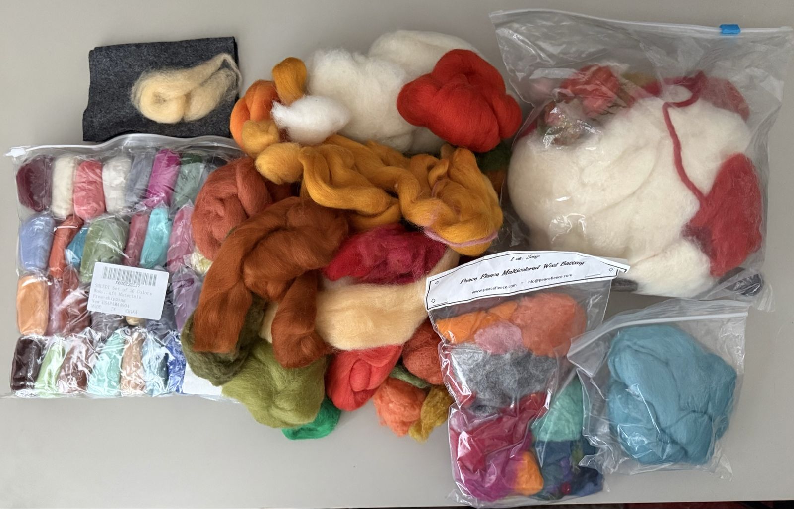 Assorted Wool Roving and Felting Fiber Craft Supply Lot
