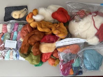 Assorted Wool Roving and Felting Fiber Craft Supply Lot