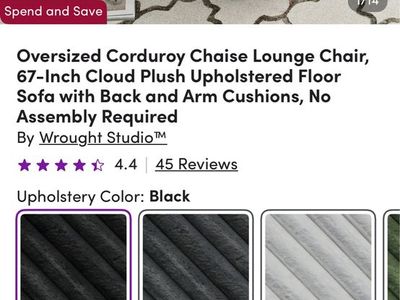 Wrought Studio Oversized Corduroy Chaise Lounge Chair, 67-inch Cloud Plush Upholstered Floor Sofa, Black