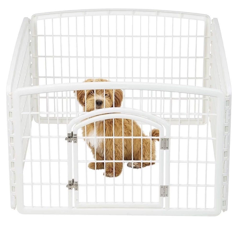 24"H 4-Panel White Playpen for Puppies & Small Dogs (Up to 30 lbs) - Easy Assembly
