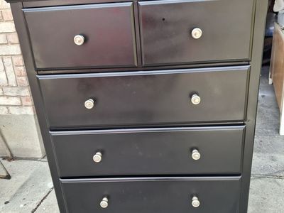 pine wood black 5 drawers dresser/dodong