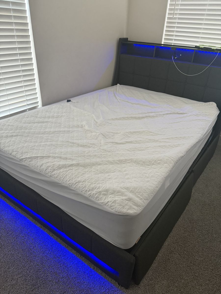 LED full-size bed with mattress