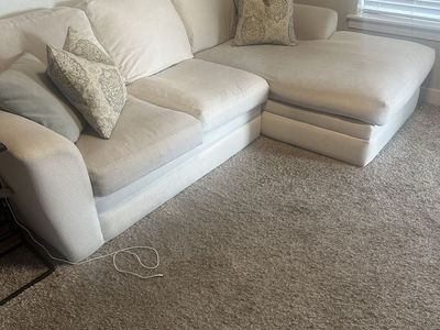 Down/Duck Feather 100" Cream Loveseat Sofa with Chaise, Excellent Condition