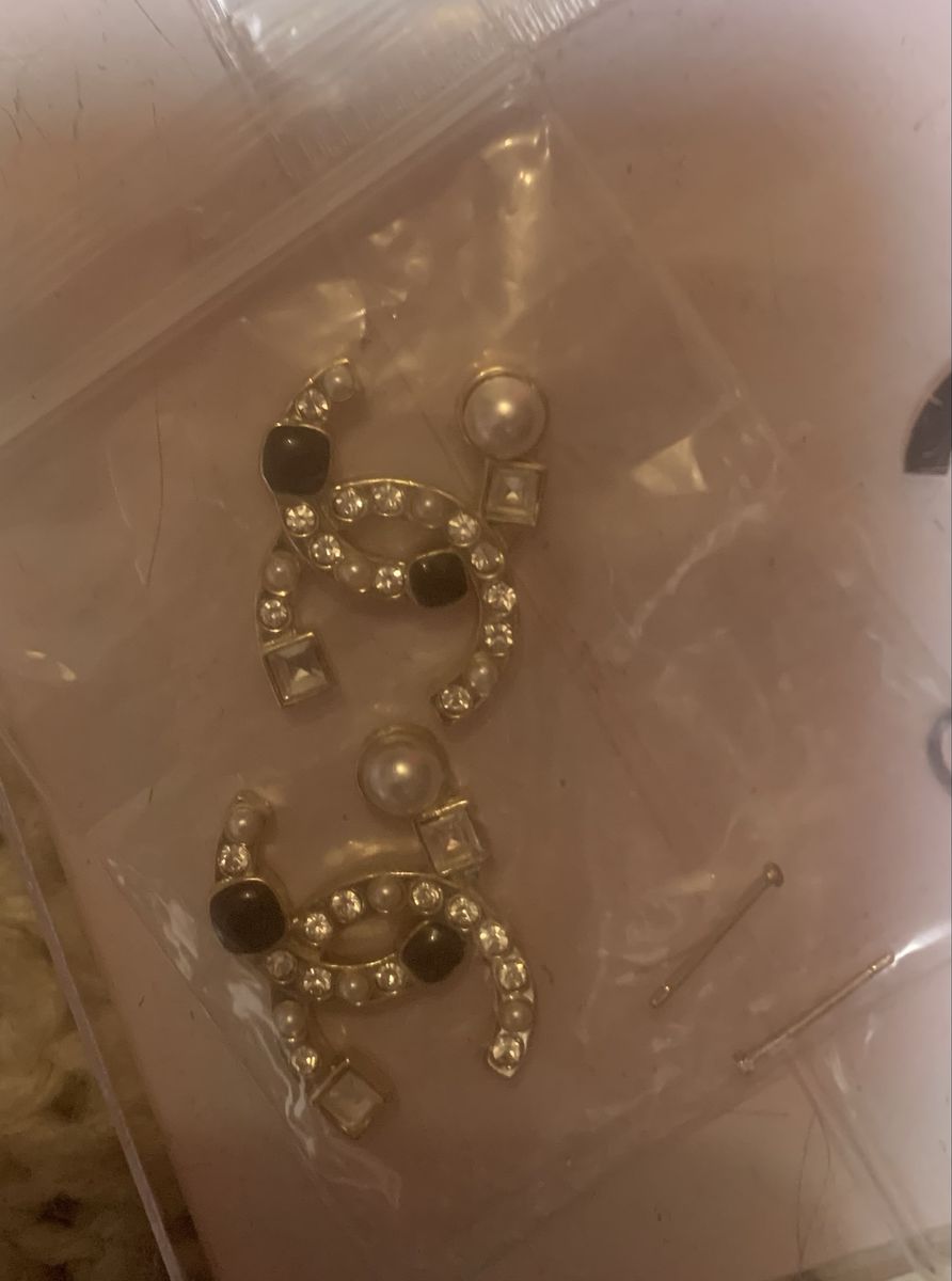 14k Gold  CC Logo Earrings with Diamonds and Pearls - Women's Name Brand Jewelry earrings!