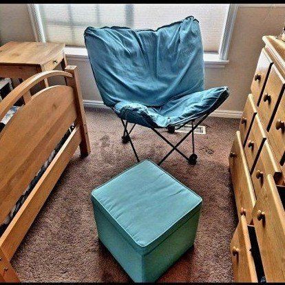 Teal Butterfly Chair and Storage Ottoman