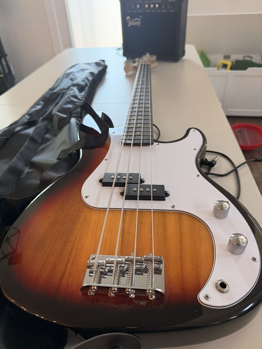 Glarry GP Electric Bass Guitar Sunburst Finish with Gig Bag and Amplifier