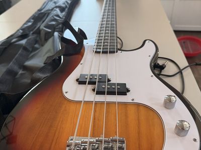 Glarry GP Electric Bass Guitar Sunburst Finish with Gig Bag and Amplifier