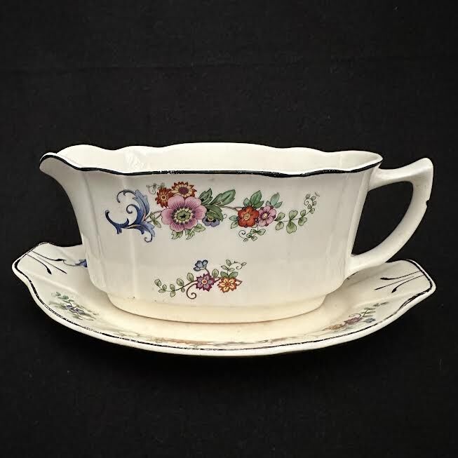 K.T. & K. Ivory Gravy Boat and Plate Vintage
