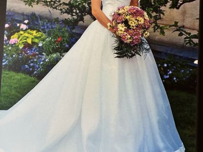 Classic White Short Sleeve Wedding Dress with A-line Skirt and Chapel Train