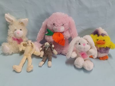 New! Easter Stuffed Plush Bunny/Rabbits and Egg-chick – Set of 6