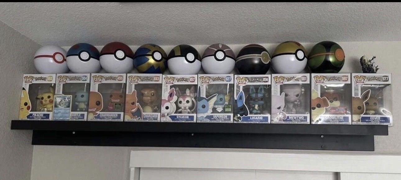 Pokémon Funko Pop Collection Display – 10 Pops + Poké Ball Shelf Décor