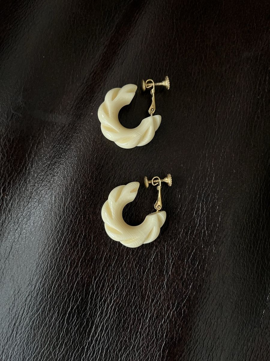 Vintage 'Napier' Faux Ivory Earrings - 1950's-1960's