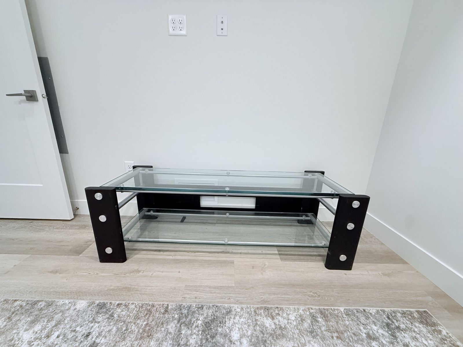 Contemporary Glass & Metal 58" TV Stand with Two-Tiered Shelves & Silver Accents