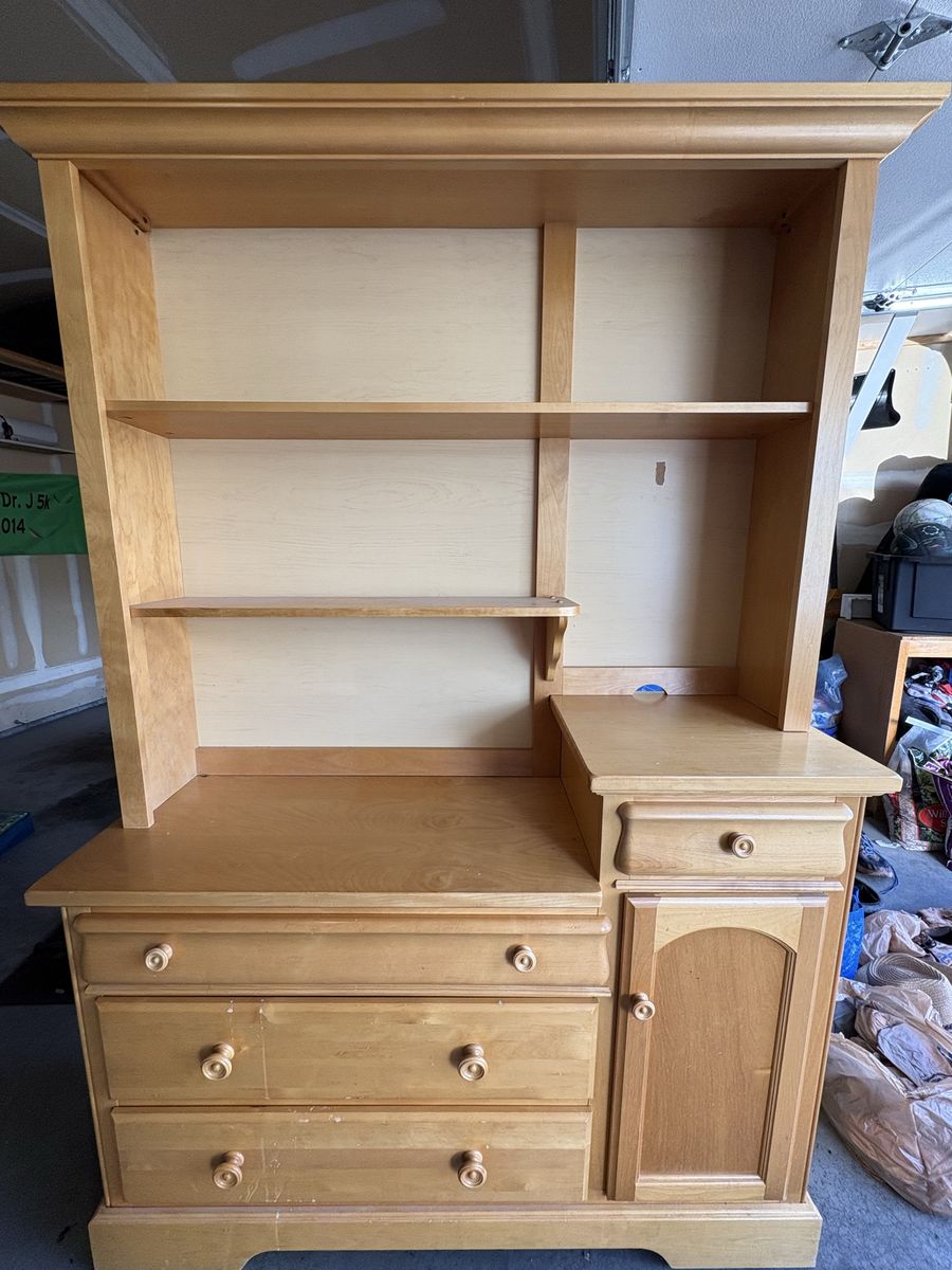 Wood Hutch with Drawers and Shelves - Light Brown Storage Cabinet