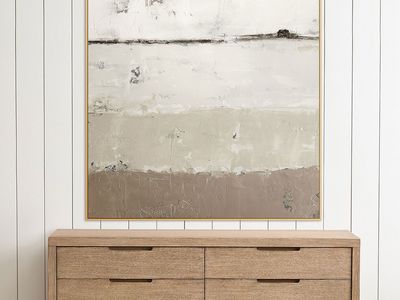 Pottery Barn "Out to Sea" Framed Canvas Print - Excellent Condition - Neutral Coastal Art