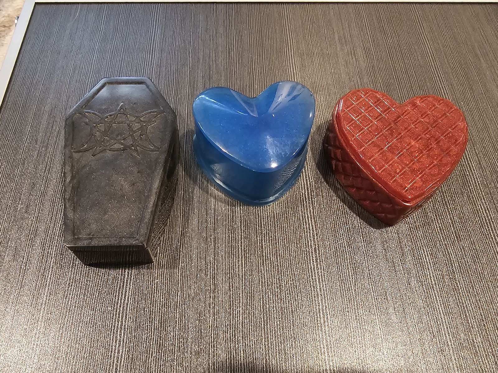 Handmade Resin Trinket Boxes - Coffin and Heart Shaped Set of 3