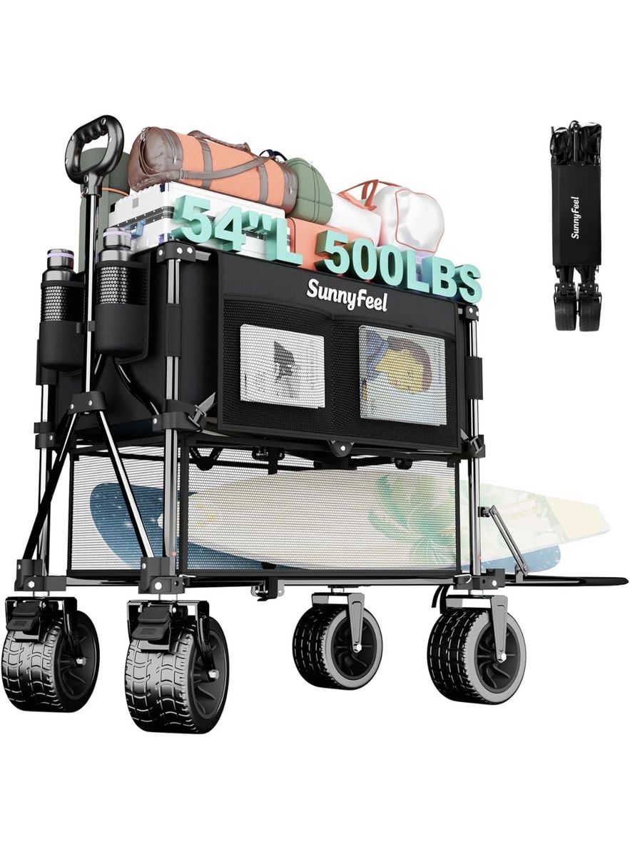 NEW Double Decker Folding Wagon Cart - 500Lbs Heavy Duty Collapsible Utility Wagon