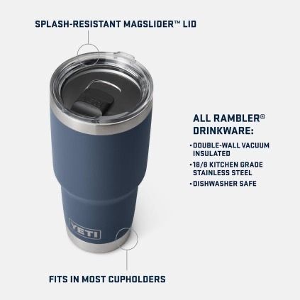 YETI Rambler 30 oz Tumbler with MagSlider Lid - Double-Wall Vacuum Insulated, Stainless Steel