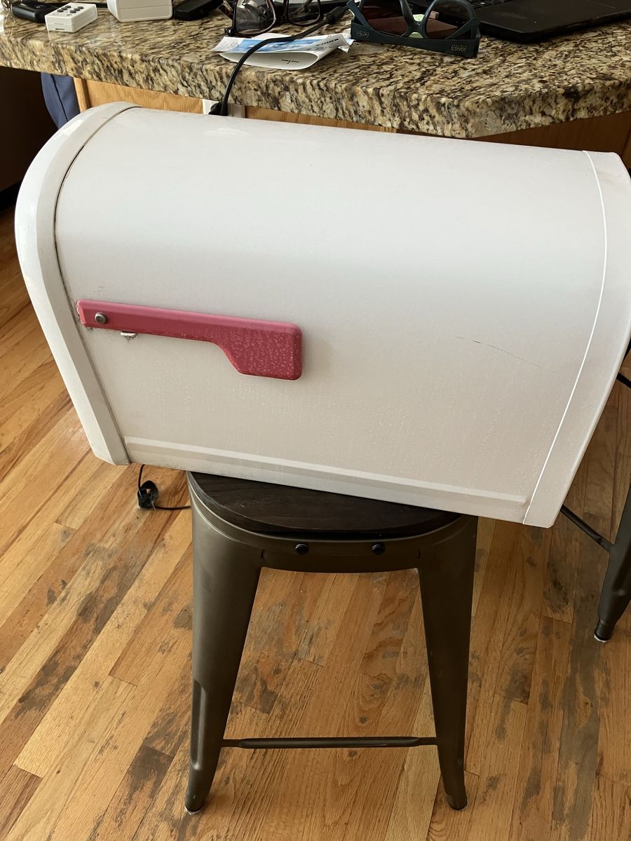 White Metal Residential Outdoor Post Mount Mailbox with Red Flag, large, 2 access areas, locking, $60 cash