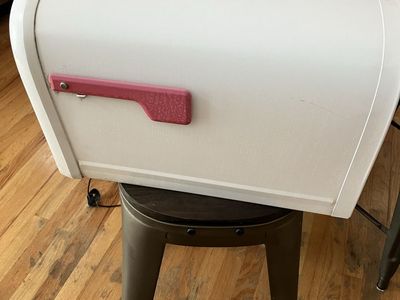 White Metal Residential Outdoor Post Mount Mailbox with Red Flag, large, 2 access areas, locking, $60 cash