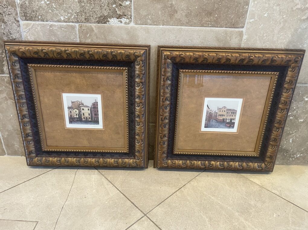 Pair Of Framed Venice Prints Signed Ernesto Mayer