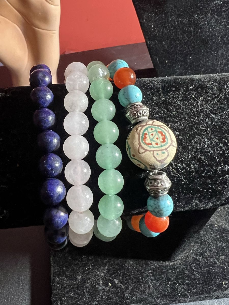 Assorted Gemstone Beaded Stretch Bracelets - Lapis Lazuli, Rose Quartz, Aventurine, Turquoise Mix