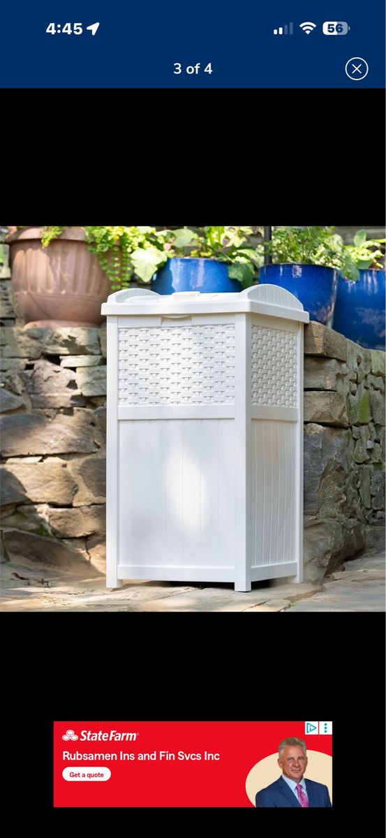 White Resin Wicker Outdoor Trash Can or Storage Bin