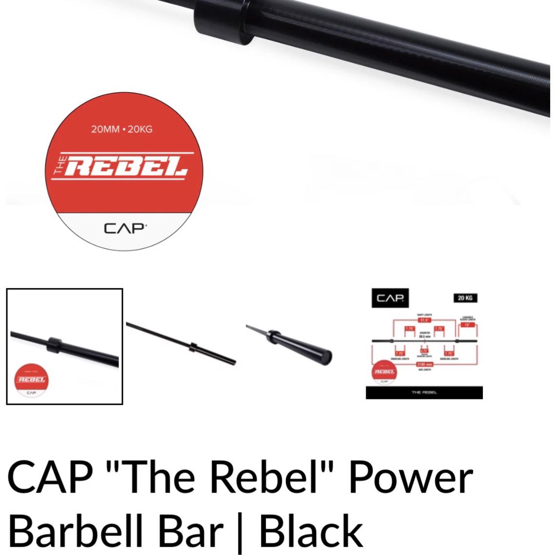 New Black Barbell The Rebel 20kg