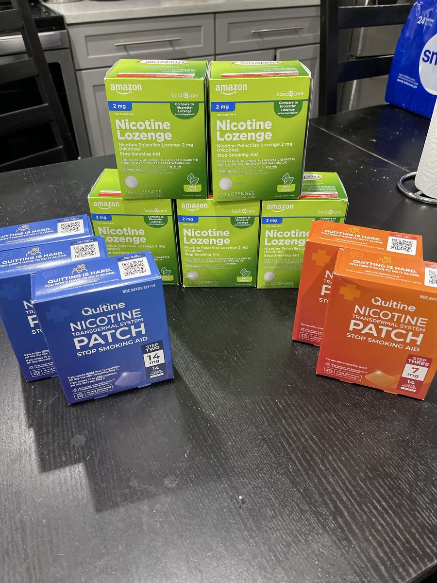 Amazon Basic Care Nicotine Lozenges 2mg Mint & Quitine Nicotine Patches Lot