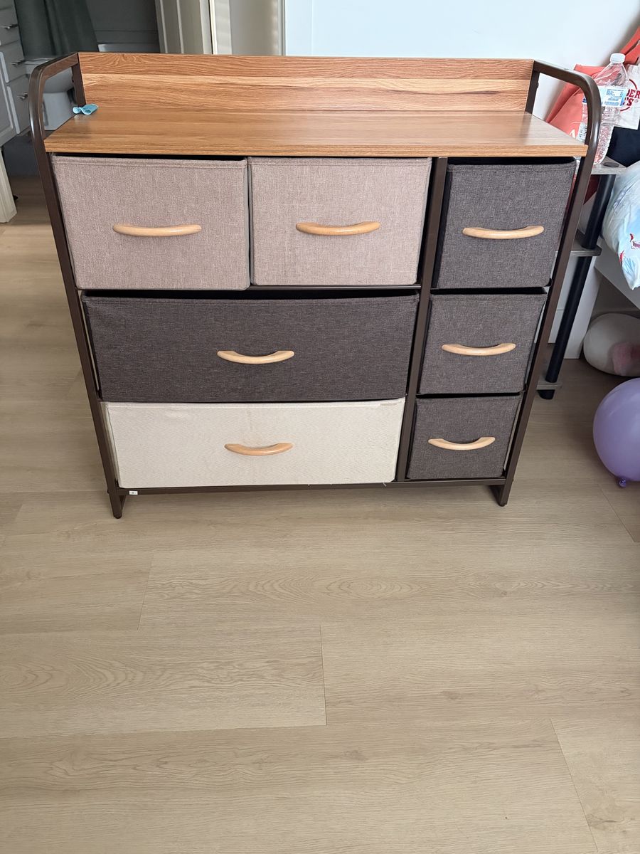 Fabric Storage Dresser with Multiple Drawers and Wood Top