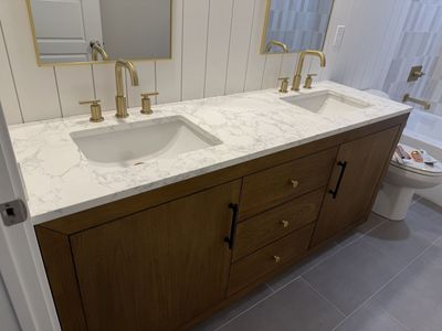 Brand New in Box- Custom Wood Double Vanity with Quartz Countertop
