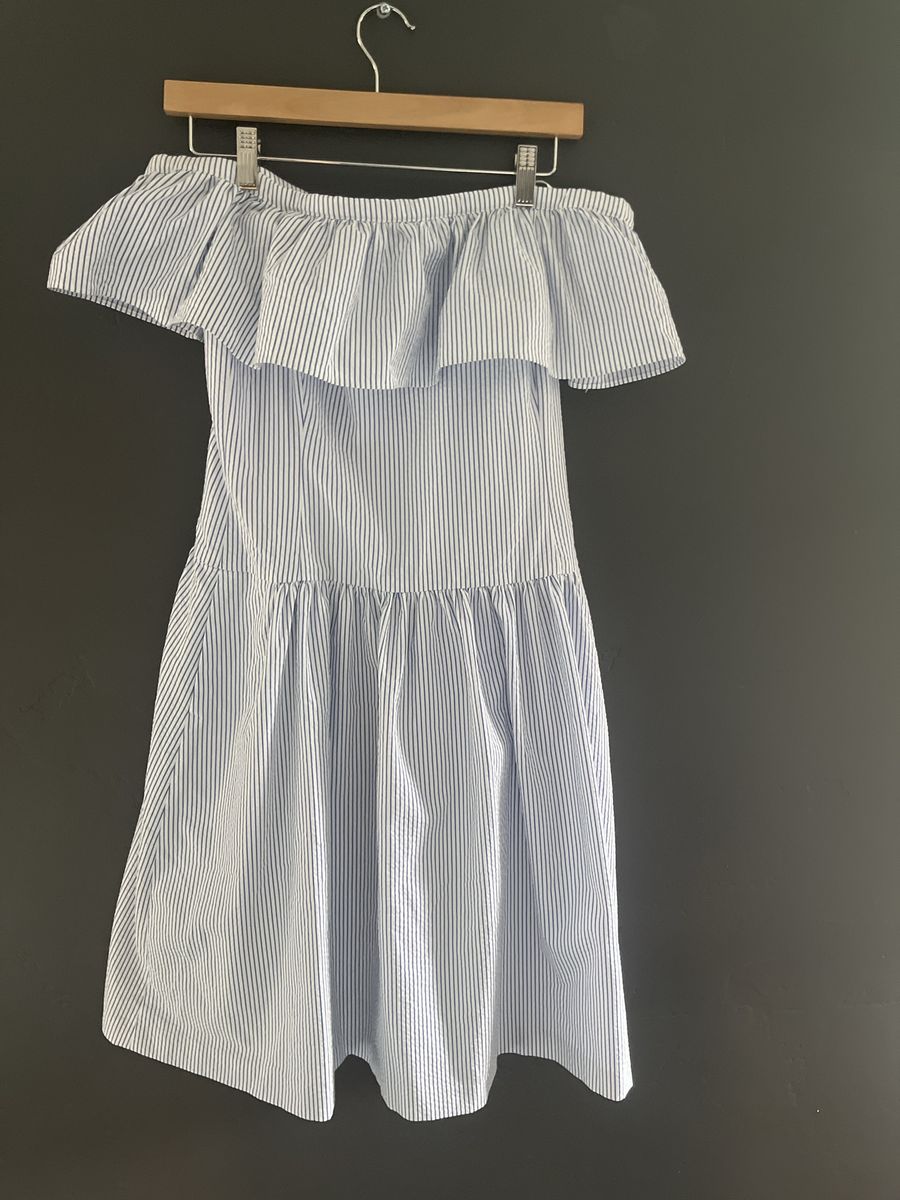 Stripe Off-Shoulder Dress - Size 4 - Blue & White - Cotton Polyester Blend