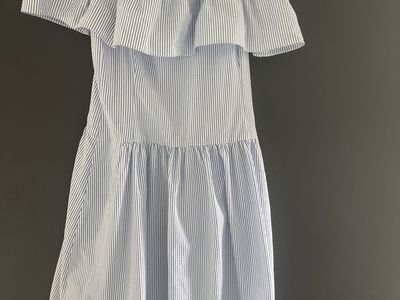 Stripe Off-Shoulder Dress - Size 4 - Blue & White - Cotton Polyester Blend