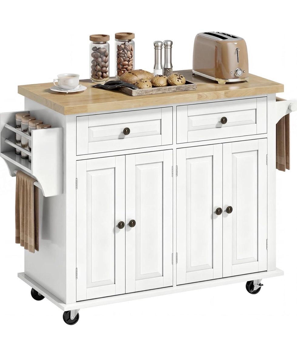 Kitchen Island Cart with Solid Wood Top, 35" Mobile Kitchen Island Table