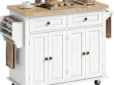 Kitchen Island Cart with Solid Wood Top, 35" Mobile Kitchen Island Table