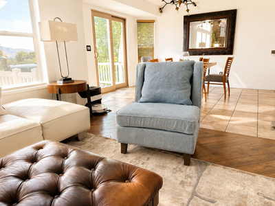 Light Blue Armless Accent Chair – Wingback Style with Throw Pillow
