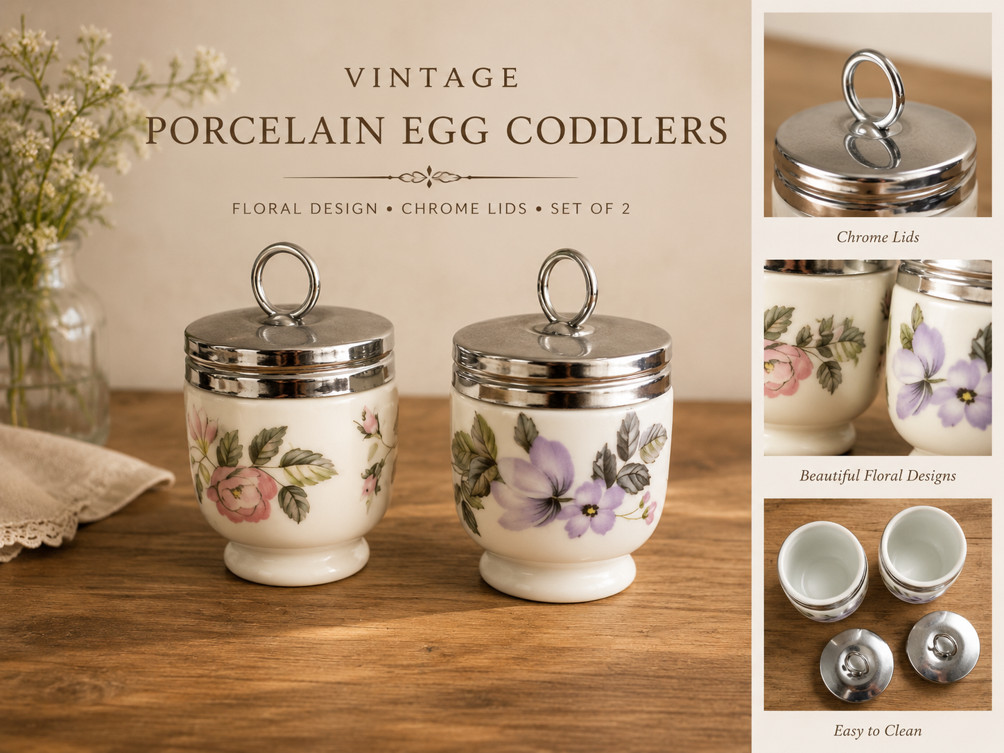 egg coddlers, antique