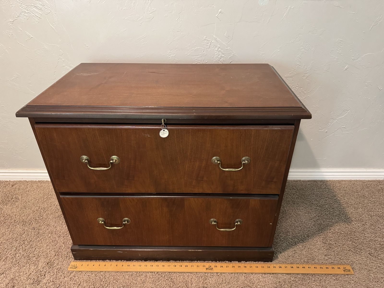 Wooden 2-Drawer Locking File Cabinet - Dark Brown, 35x20x30”