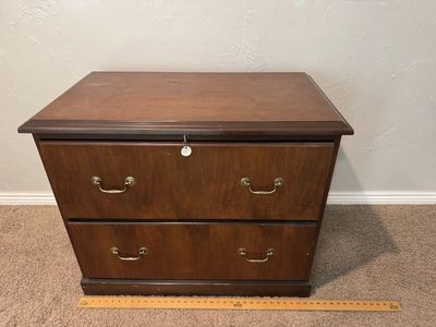 Wooden 2-Drawer Locking File Cabinet - Dark Brown, 35x20x30”