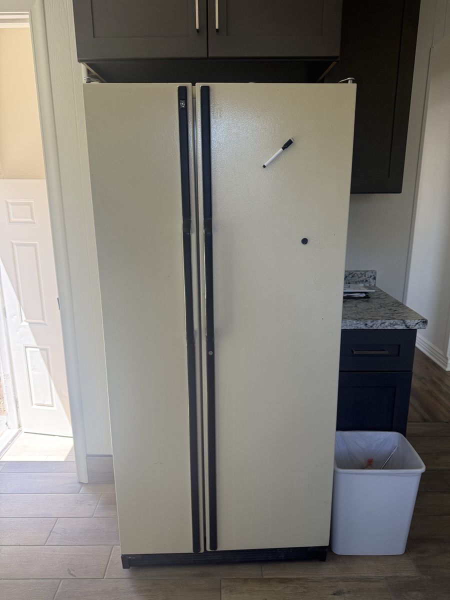 FREE.    GE Side-by-Side Refrigerator - White/Bisque - Reliable Kitchen Appliance
